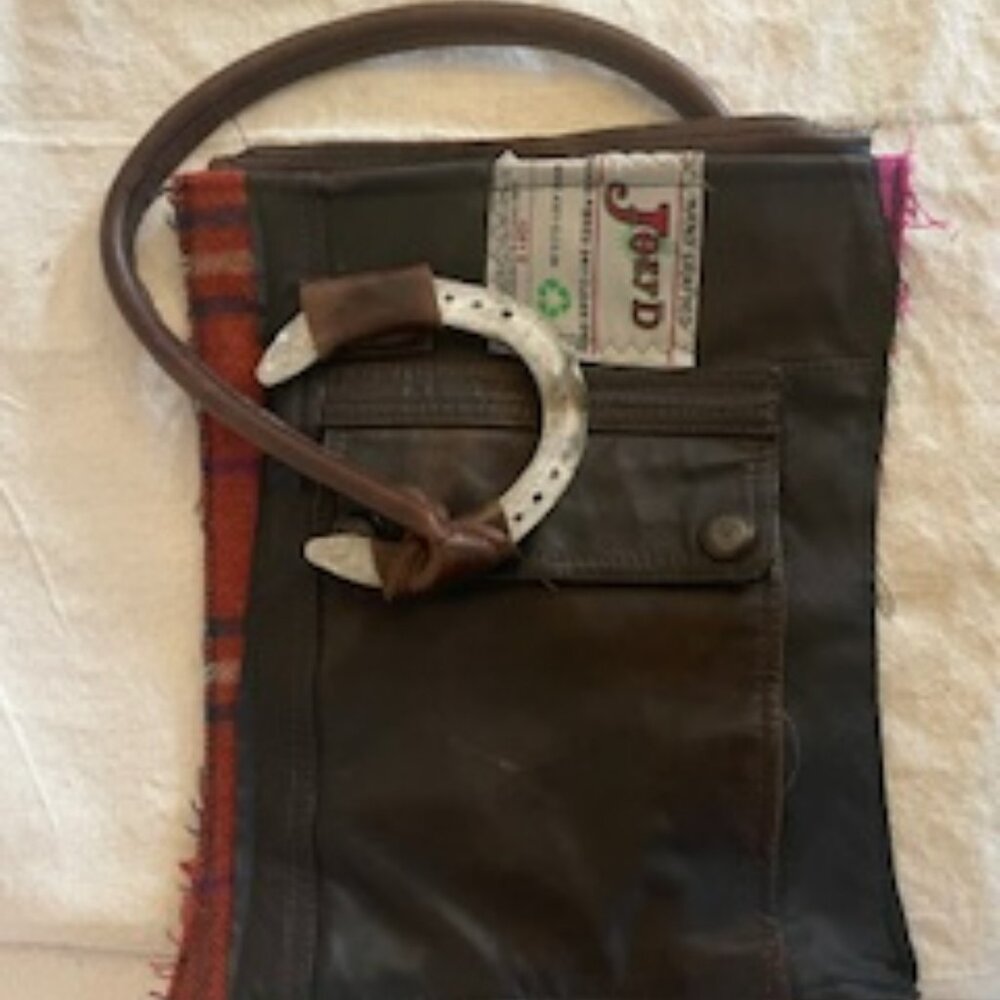 Vintage UK Designer Joey D Bag in tweed & leather with unique horseshoe accent